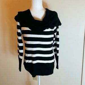 New York & Company black and white striped cowl neck sweater